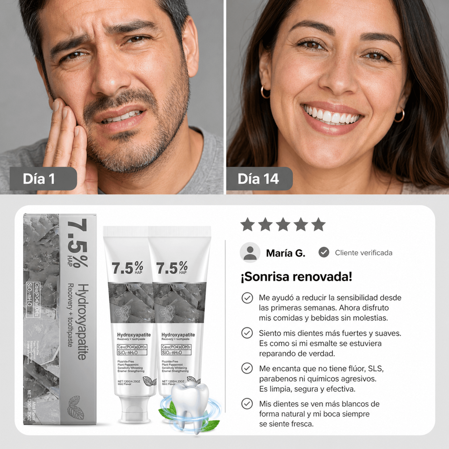 HYDROREPAIR 7.5% – PASTA DENTAL PARA SENSIBILIDAD, ESMALTE Y SONRISA MÁS BLANCA 🦷✨