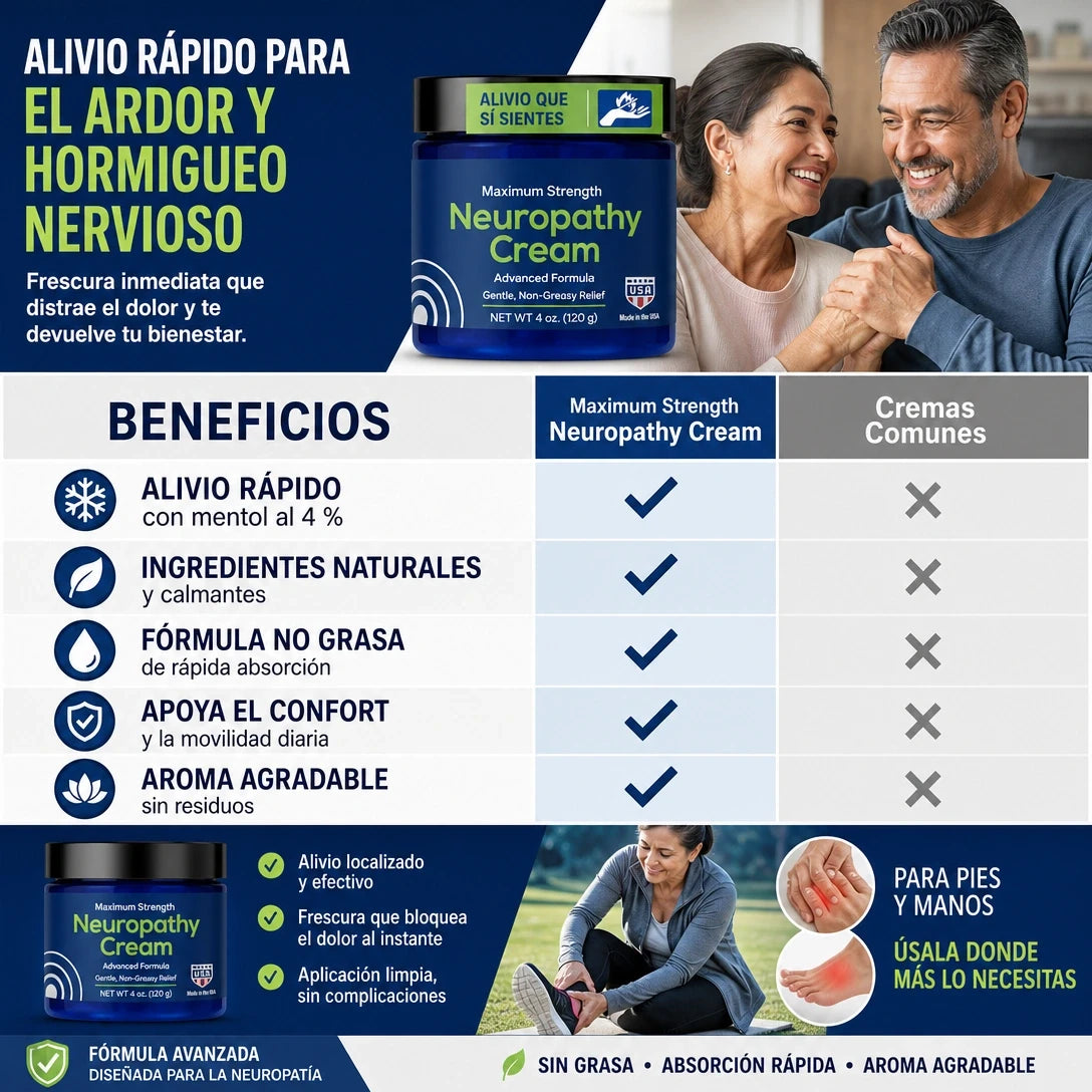 Neuropathy Cream™ | Crema Refrescante para el Cuidado de Pies, Piernas y Articulaciones 🦶✨ ¡Envío Gratis!